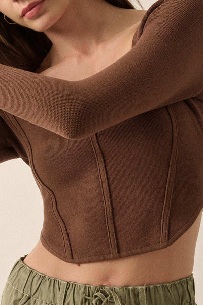 Shaper Fit Rib-Knit Split-Neck Long-Sleeve Top main image 0