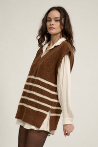 Word to the Wise Striped Cable Knit Sweater Vest - ShopPromesa