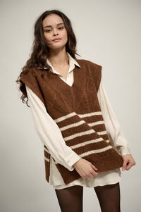 Word to the Wise Striped Cable Knit Sweater Vest - ShopPromesa