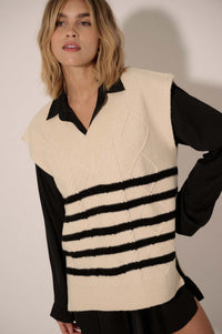 Word to the Wise Striped Cable Knit Sweater Vest - ShopPromesa