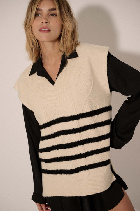 Word to the Wise Striped Cable Knit Sweater Vest - ShopPromesa