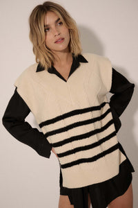 Word to the Wise Striped Cable Knit Sweater Vest - ShopPromesa