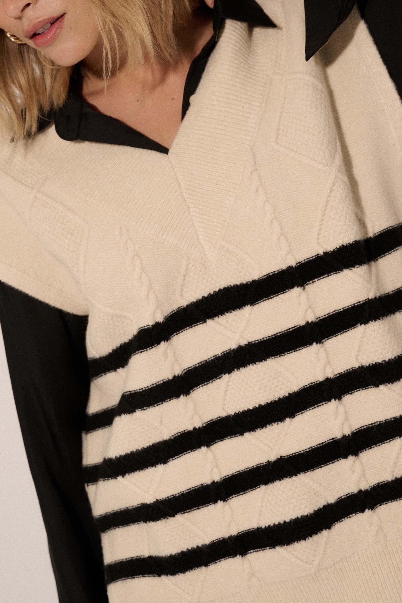 Word to the Wise Striped Cable Knit Sweater Vest - ShopPromesa