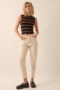 Shaper Fit Striped Rib-Knit Crewneck Tank Top - ShopPromesa