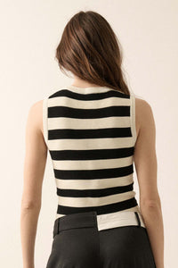 Shaper Fit Striped Rib-Knit Crewneck Tank Top - ShopPromesa