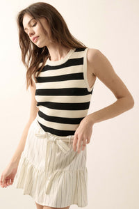 Shaper Fit Striped Rib-Knit Crewneck Tank Top - ShopPromesa