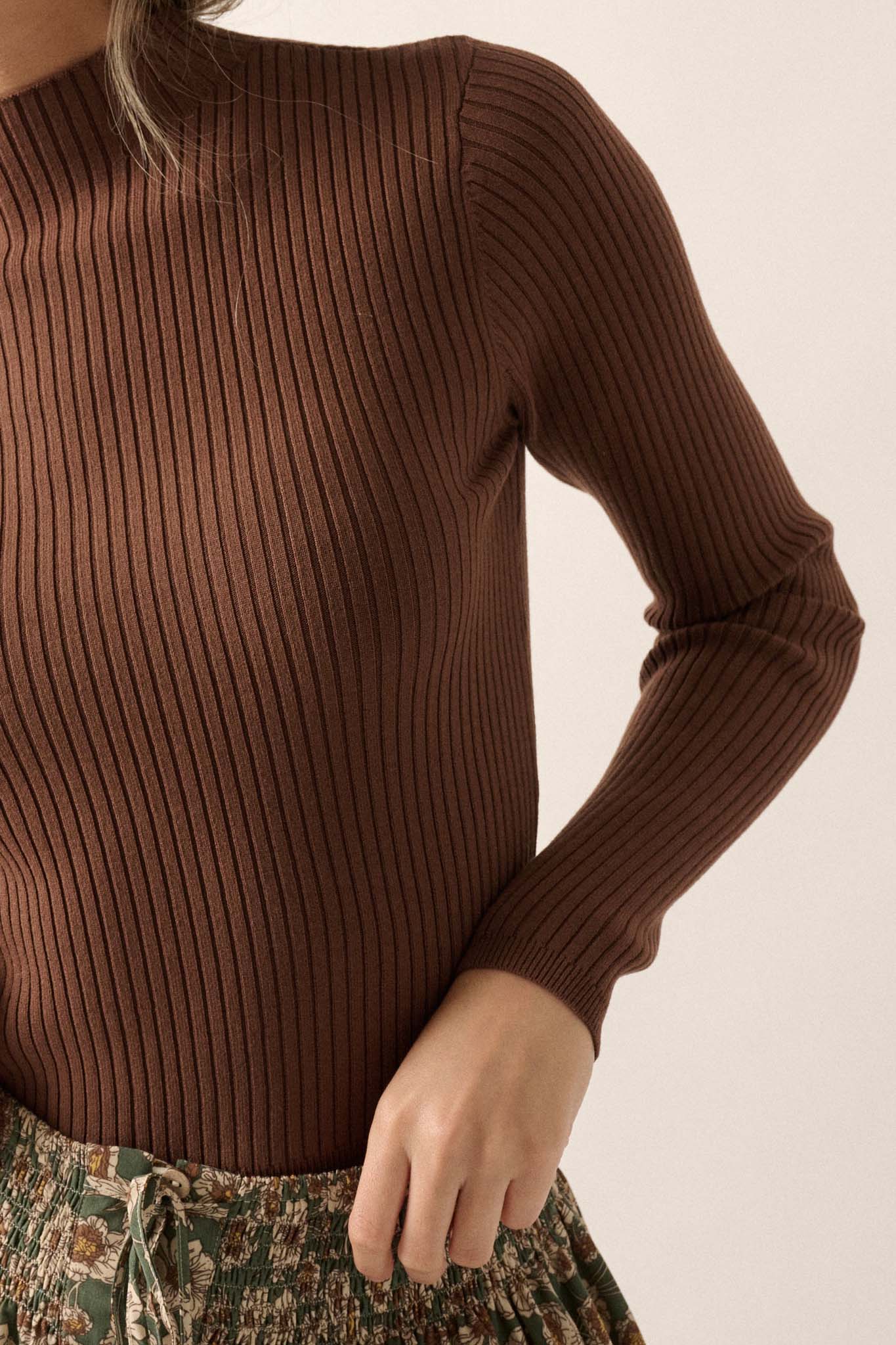 Shaper Fit Mock Neck Long-Sleeve Rib-Knit Top - ShopPromesa