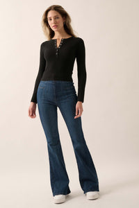 Shaper Fit Cropped Rib-Knit Henley Top - ShopPromesa