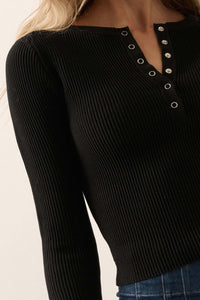 Shaper Fit Cropped Rib-Knit Henley Top - ShopPromesa