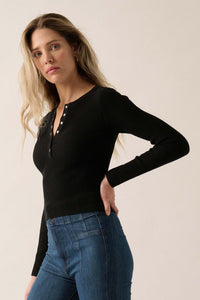 Shaper Fit Cropped Rib-Knit Henley Top - ShopPromesa