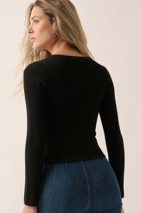 Shaper Fit Cropped Rib-Knit Henley Top - ShopPromesa