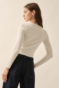 Shaper Fit Cropped Rib-Knit Henley Top - ShopPromesa