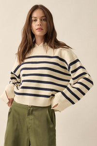 Perfect Storm Nautical-Stripe Hooded Sweater - ShopPromesa