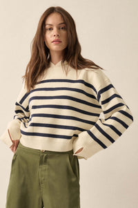 Perfect Storm Nautical-Stripe Hooded Sweater - ShopPromesa