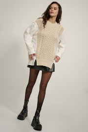 Double Take Mixed Media Cable Knit Sweater - ShopPromesa