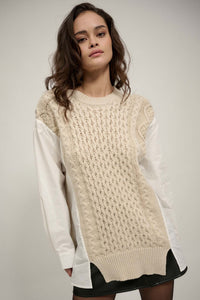 Double Take Mixed Media Cable Knit Sweater - ShopPromesa