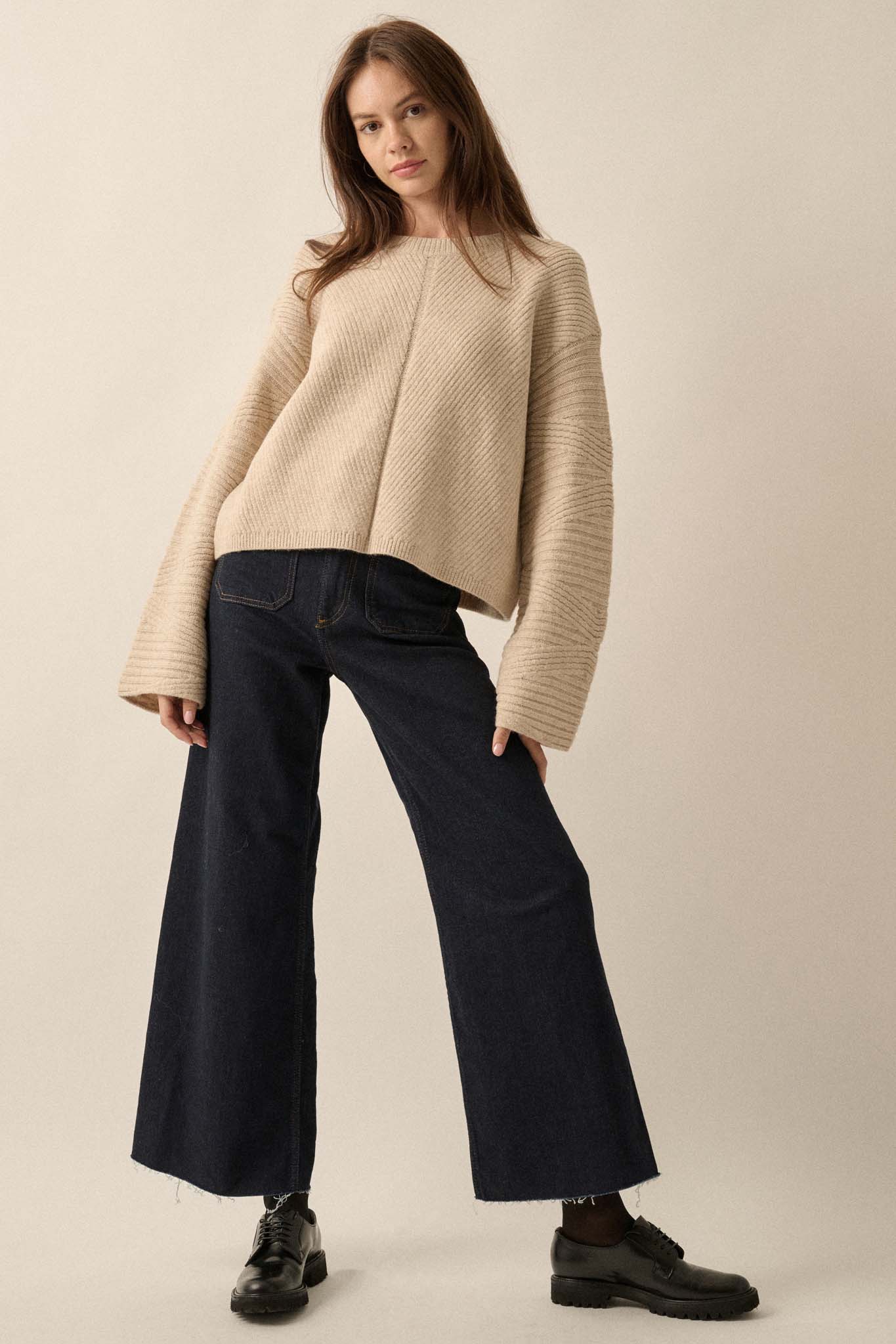 Starting Over Ribbed Knit Wide-Sleeve Sweater - ShopPromesa