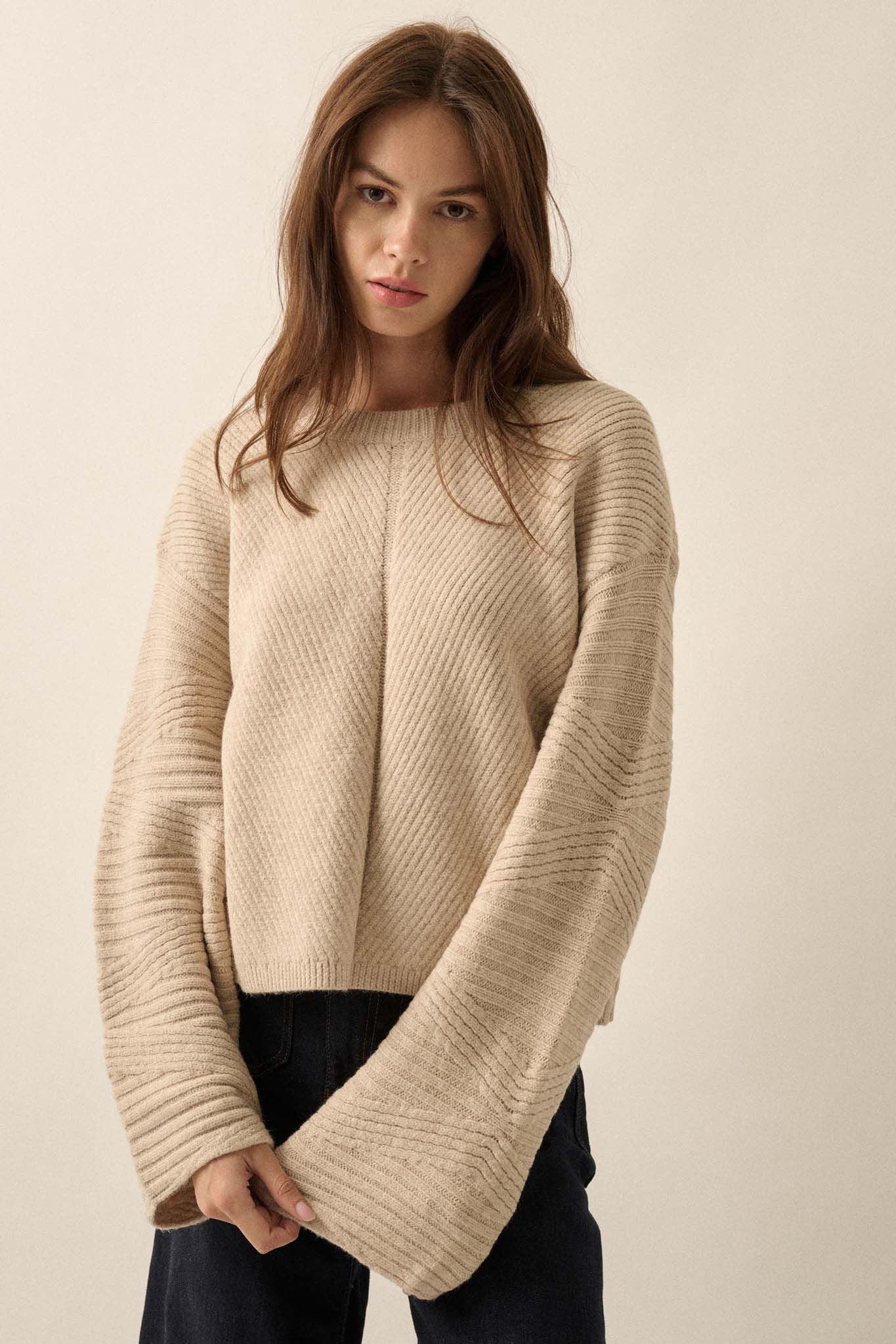 Starting Over Ribbed Knit Wide-Sleeve Sweater - ShopPromesa