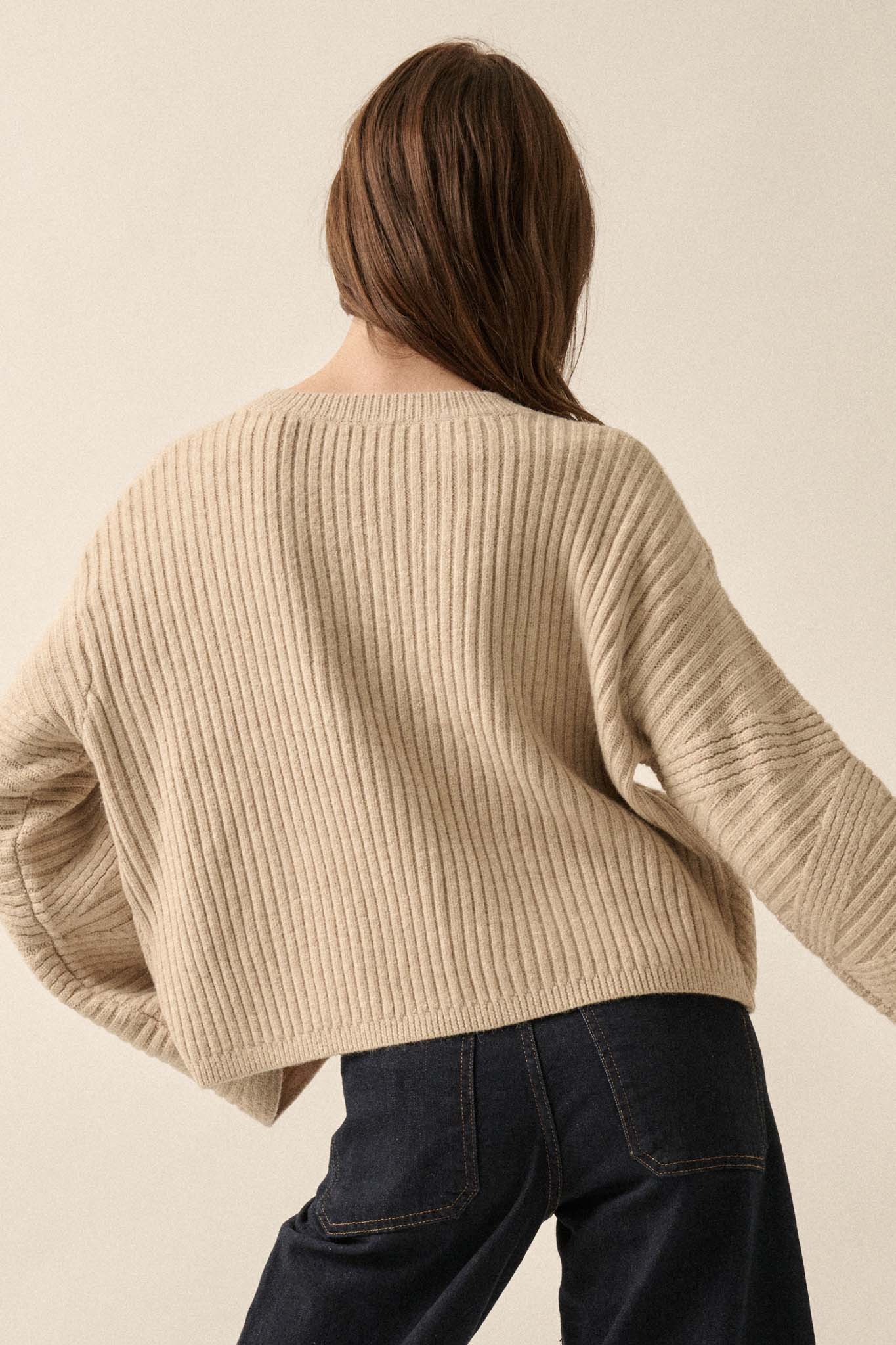 Starting Over Ribbed Knit Wide-Sleeve Sweater - ShopPromesa