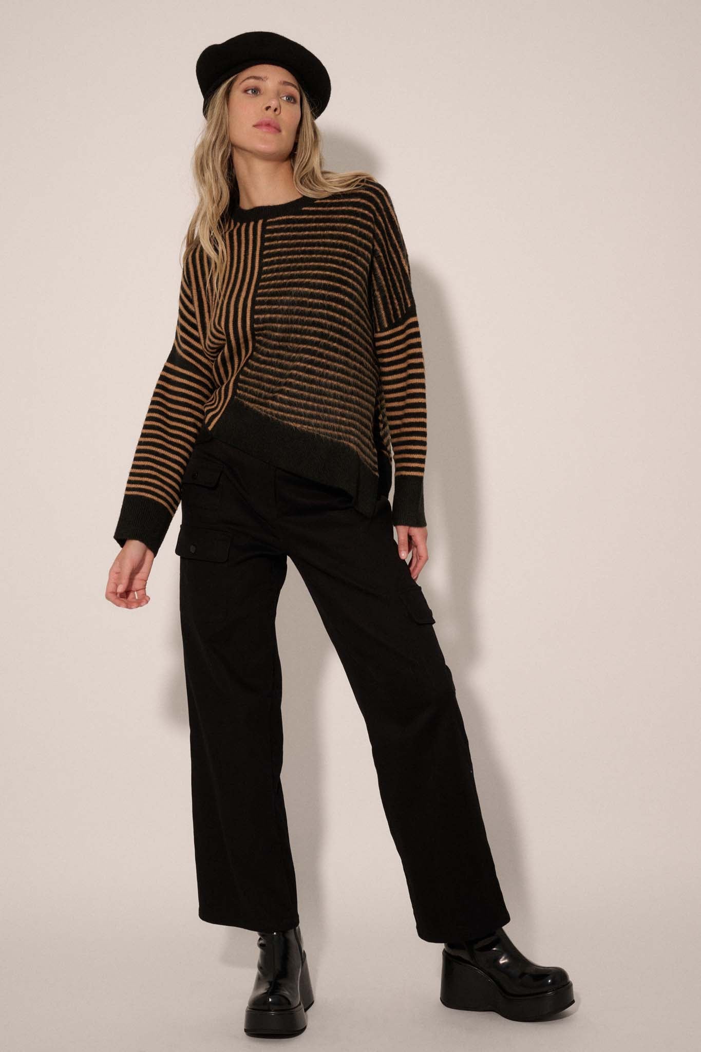 Work Your Angles Asymmetrical Striped Sweater - ShopPromesa