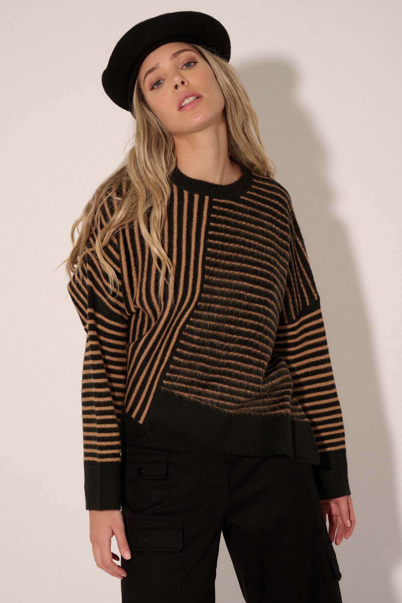 Work Your Angles Asymmetrical Striped Sweater - ShopPromesa