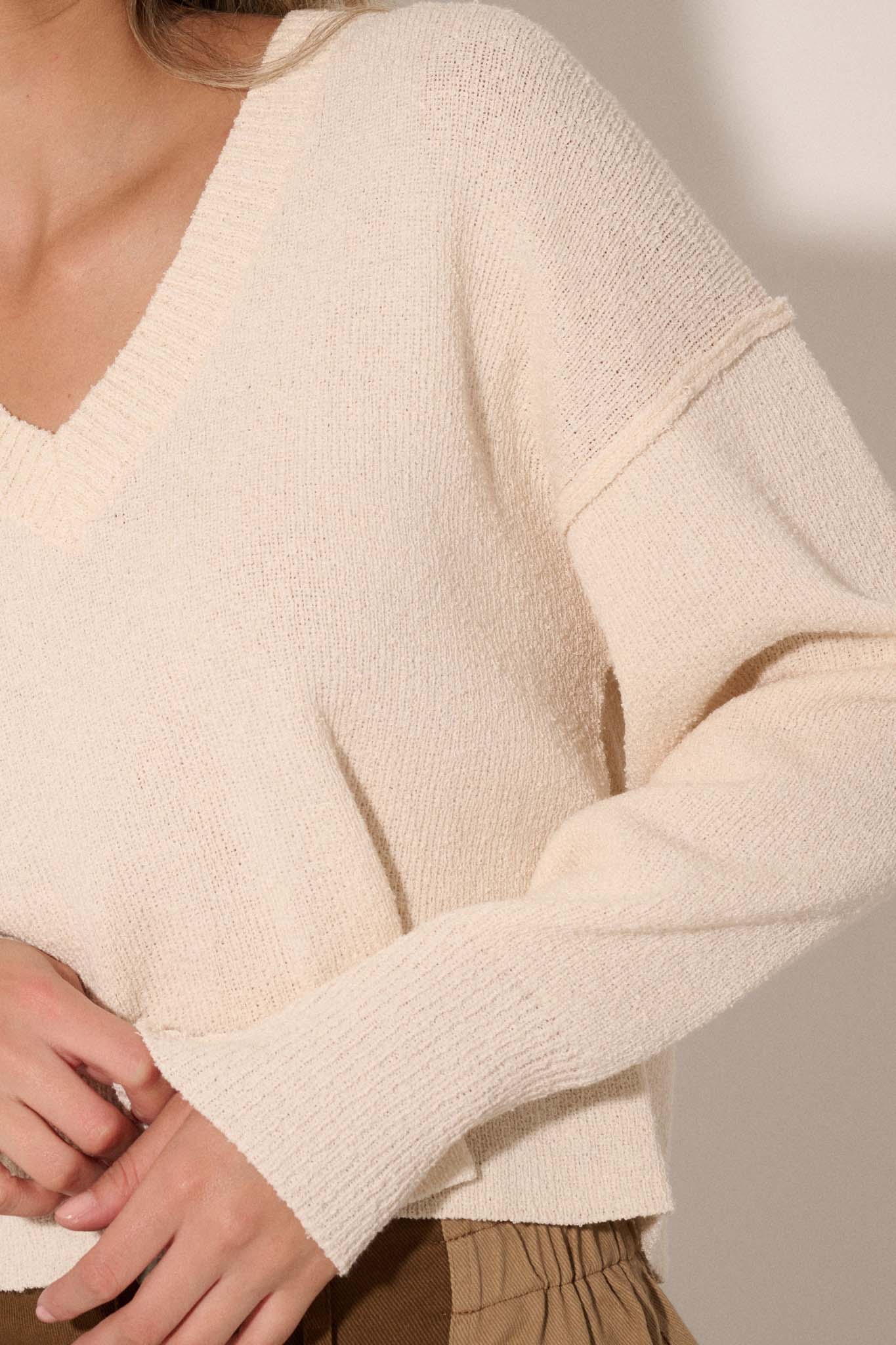 Make It Last Textured Exposed-Seam V-Neck Sweater - ShopPromesa