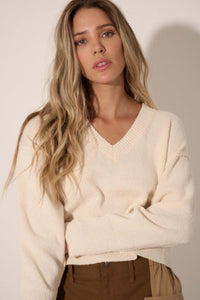 Make It Last Textured Exposed-Seam V-Neck Sweater - ShopPromesa