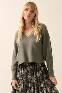 Make It Last Textured Exposed-Seam V-Neck Sweater - ShopPromesa