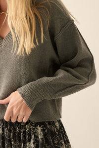 Make It Last Textured Exposed-Seam V-Neck Sweater - ShopPromesa