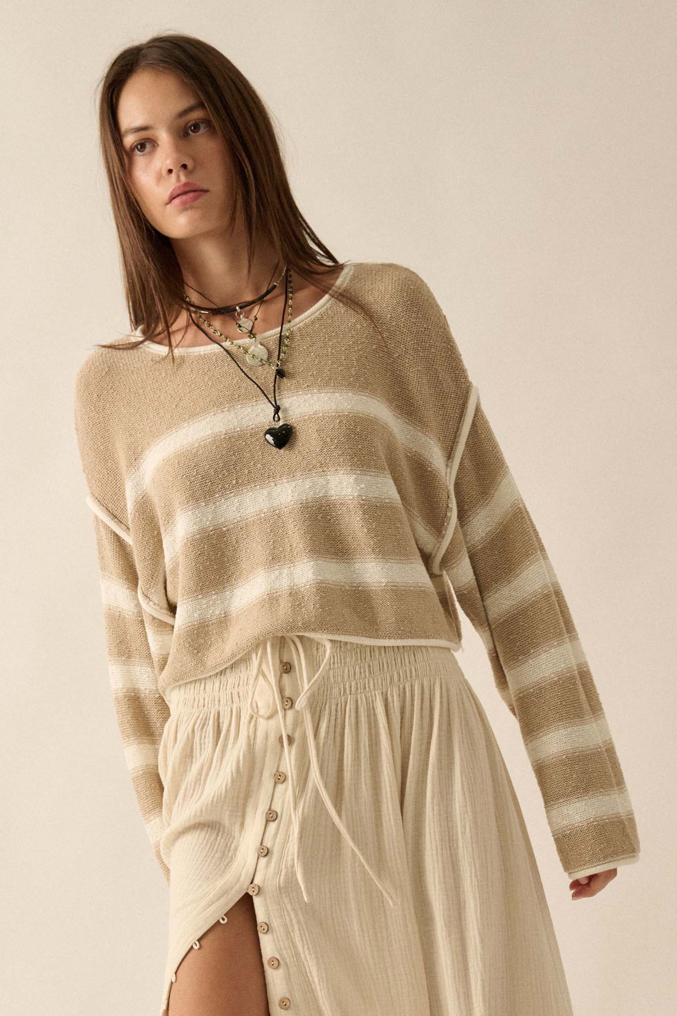 Believe the Stripe Exposed-Seam Cropped Sweater - ShopPromesa