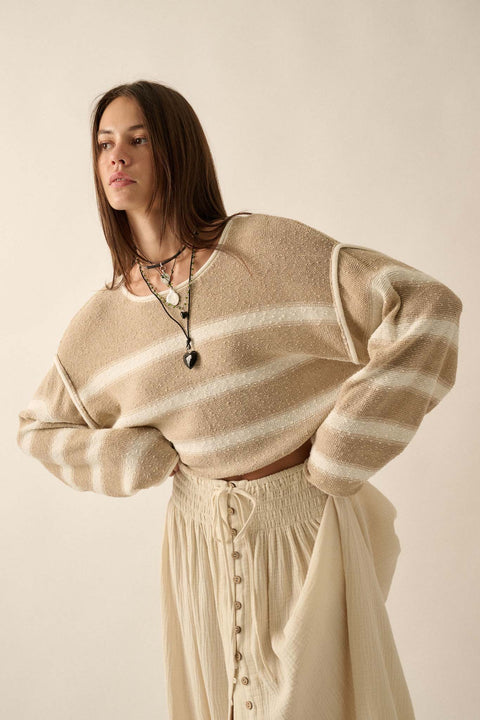 Believe the Stripe Exposed-Seam Cropped Sweater - ShopPromesa