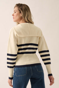 Below Deck Striped Sailor-Collar Zip-Up Cardigan - ShopPromesa