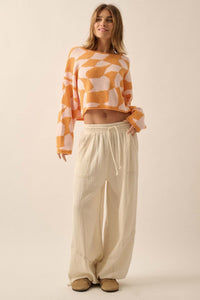 Nice Move Abstract Checkerboard Cropped Sweater - ShopPromesa