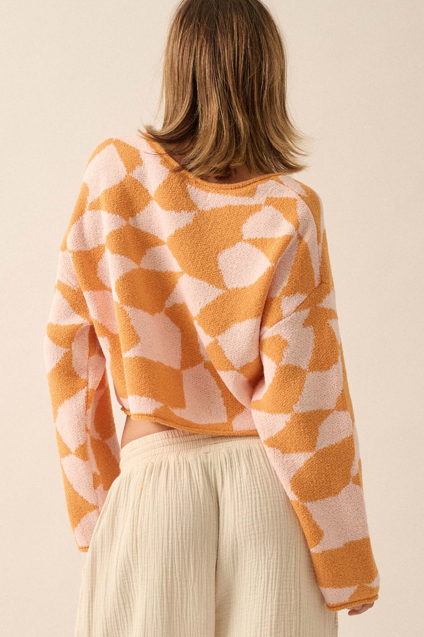 Nice Move Abstract Checkerboard Cropped Sweater - ShopPromesa