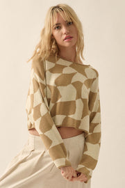 Nice Move Abstract Checkerboard Cropped Sweater - ShopPromesa