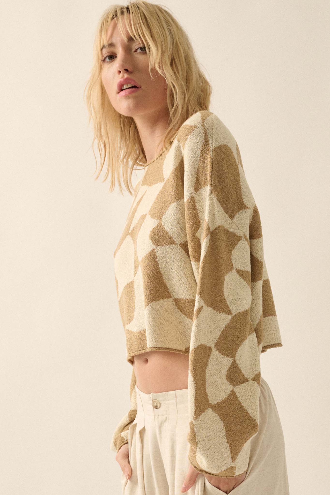 Nice Move Abstract Checkerboard Cropped Sweater - ShopPromesa