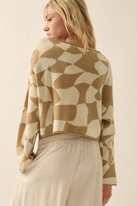 Nice Move Abstract Checkerboard Cropped Sweater - ShopPromesa