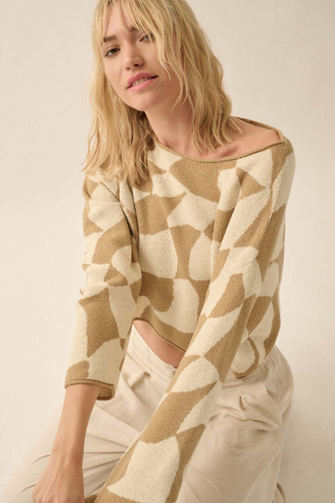 Nice Move Abstract Checkerboard Cropped Sweater - ShopPromesa
