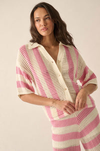 Knit Wit Striped Crochet Knit Button-Front Shirt - ShopPromesa