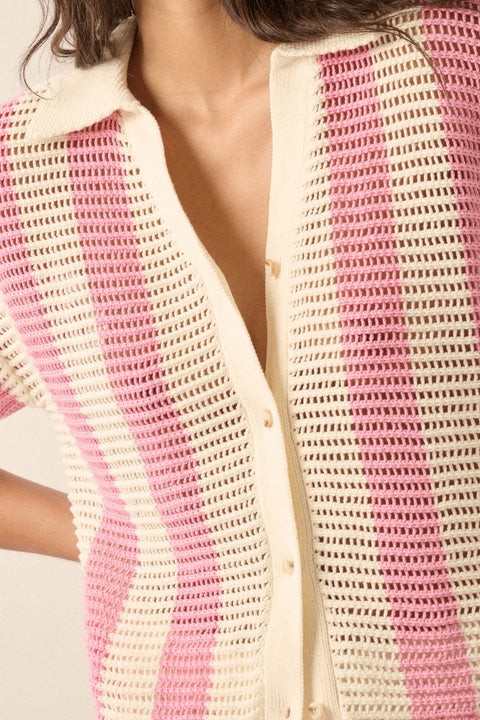 Knit Wit Striped Crochet Knit Button-Front Shirt - ShopPromesa