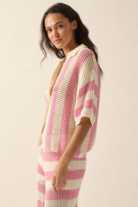 Knit Wit Striped Crochet Knit Button-Front Shirt - ShopPromesa