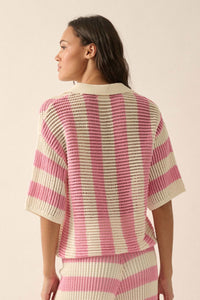 Knit Wit Striped Crochet Knit Button-Front Shirt - ShopPromesa