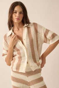 Knit Wit Striped Crochet Knit Button-Front Shirt - ShopPromesa