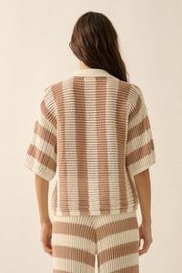 Knit Wit Striped Crochet Knit Button-Front Shirt - ShopPromesa