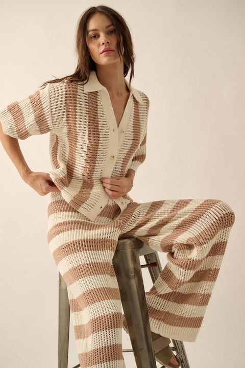 Knit Wit Striped Crochet Knit Button-Front Shirt - ShopPromesa