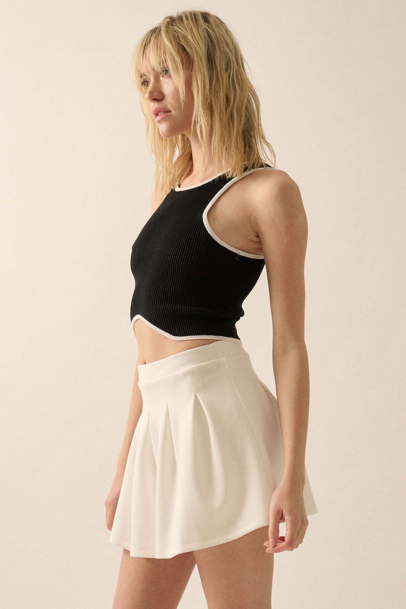 Shaper Fit Cropped Rib-Knit Curved Hem Tank Top - ShopPromesa