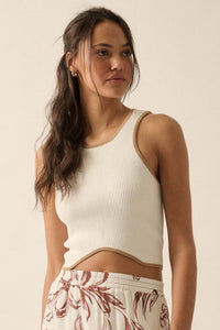 Shaper Fit Cropped Rib-Knit Curved Hem Tank Top - ShopPromesa