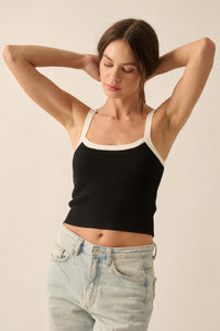 Shaper Fit Cropped Rib-Knit Contrast Cami Top - ShopPromesa