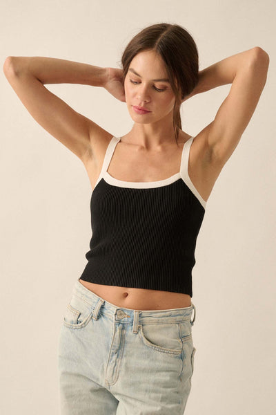 Shaper Fit Cropped Rib-Knit Contrast Cami Top - ShopPromesa