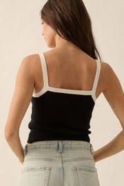 Shaper Fit Cropped Rib-Knit Contrast Cami Top - ShopPromesa